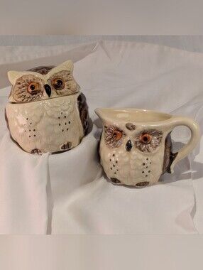 Vintage Enesco Owl Creamer/Sugar